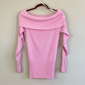 Cache Pink Off-the-Shoulder Y2K Ribbed Sweater Size M